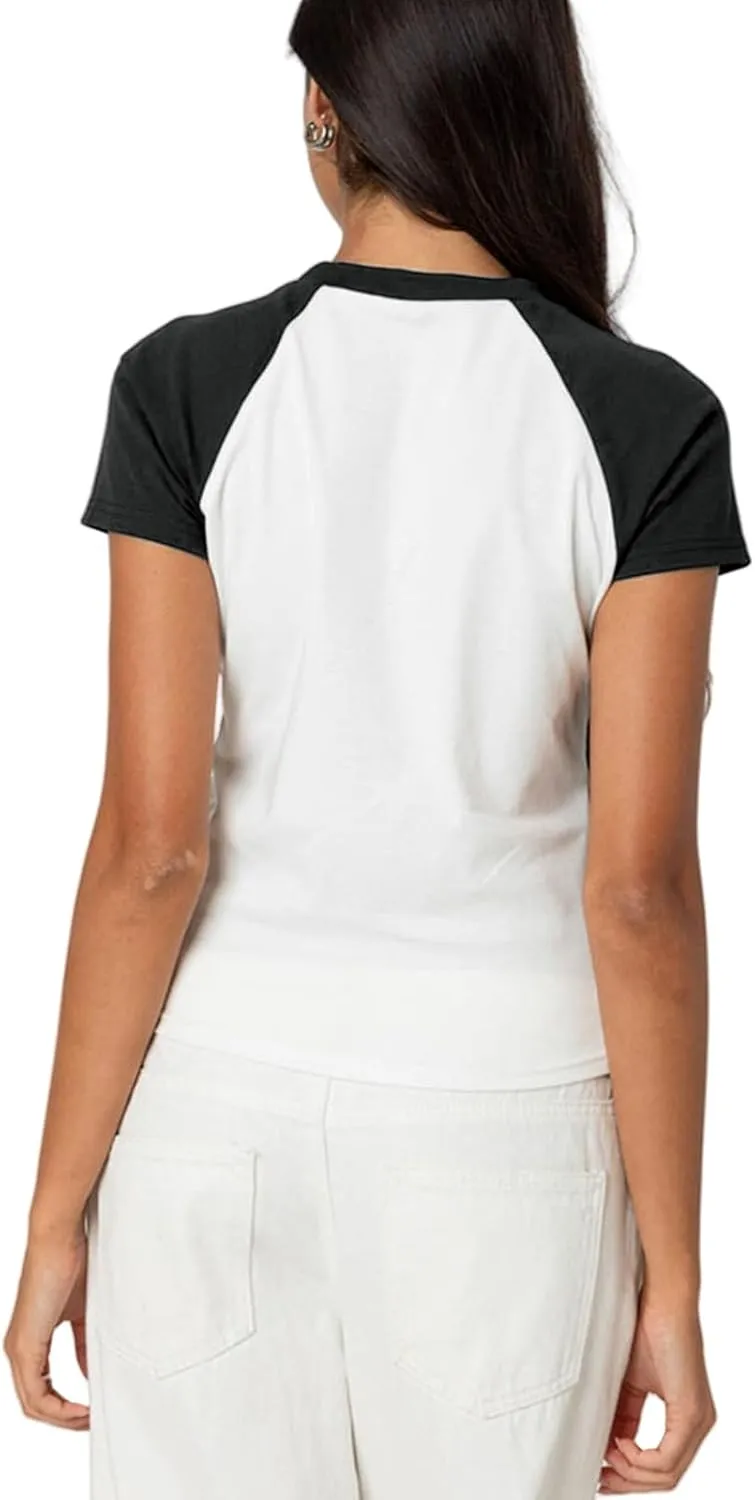 Women Short Sleeve Jersey Crop Tops Vintage 90s Y2k Baby Tees Crewneck Number Graphic Slim Fit T-Shirts