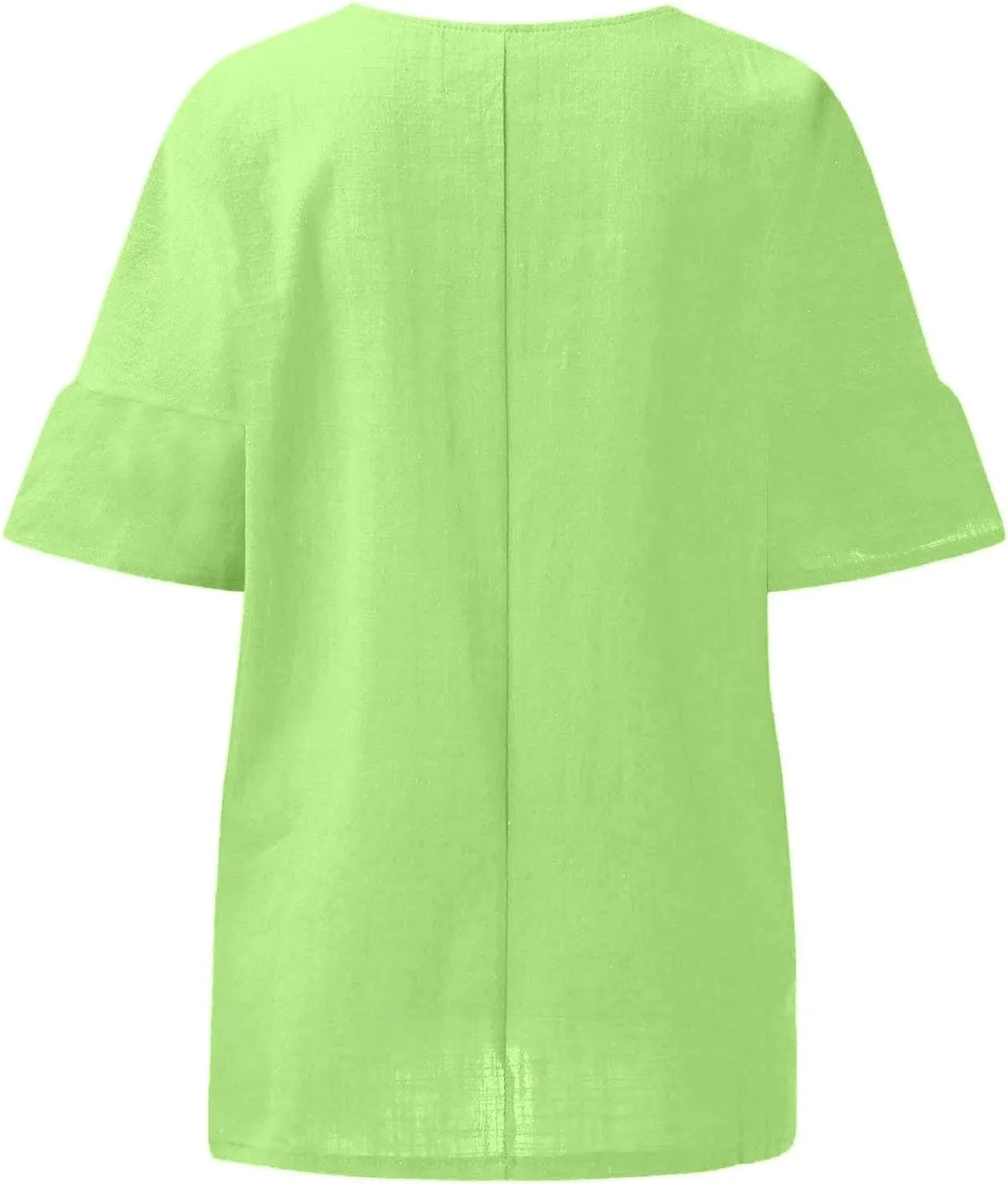 Women Short Sleeve Linen Shirt Casual V Neck Oversized T Shirt Plain Solid Loose Fit Summer Tee Top
