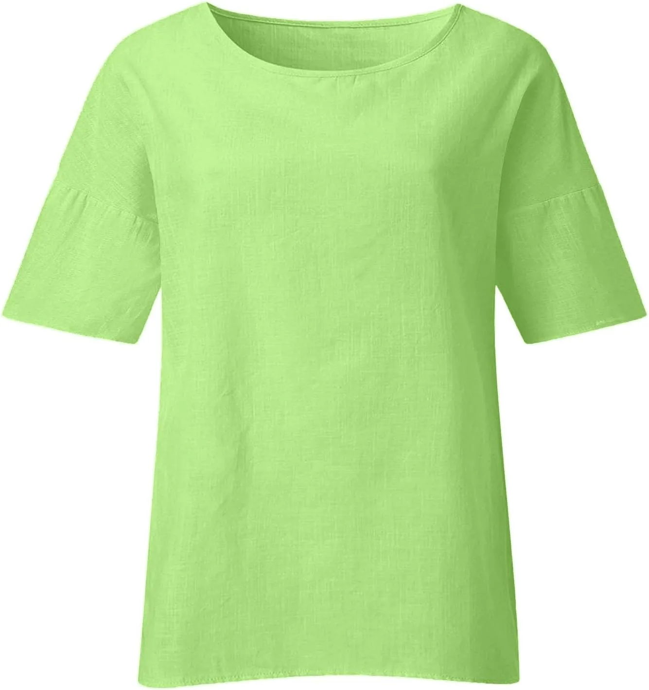 Women Short Sleeve Linen Shirt Casual V Neck Oversized T Shirt Plain Solid Loose Fit Summer Tee Top