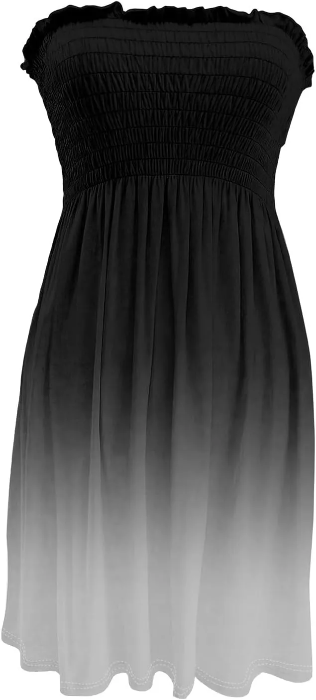 Women Summer Dresses 2025 Smocked Tube Dress Sexy Off Shoulder Sleeveless Strapless Sundresses Beach Cover Ups