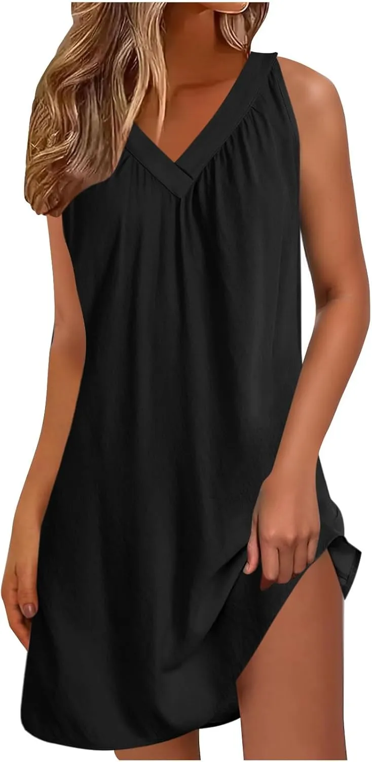 Women Summer Dresses Sleeveless V Neck Tank Sundress Cruise Outfits Beach Going Out Mini Shift Dress 2025
