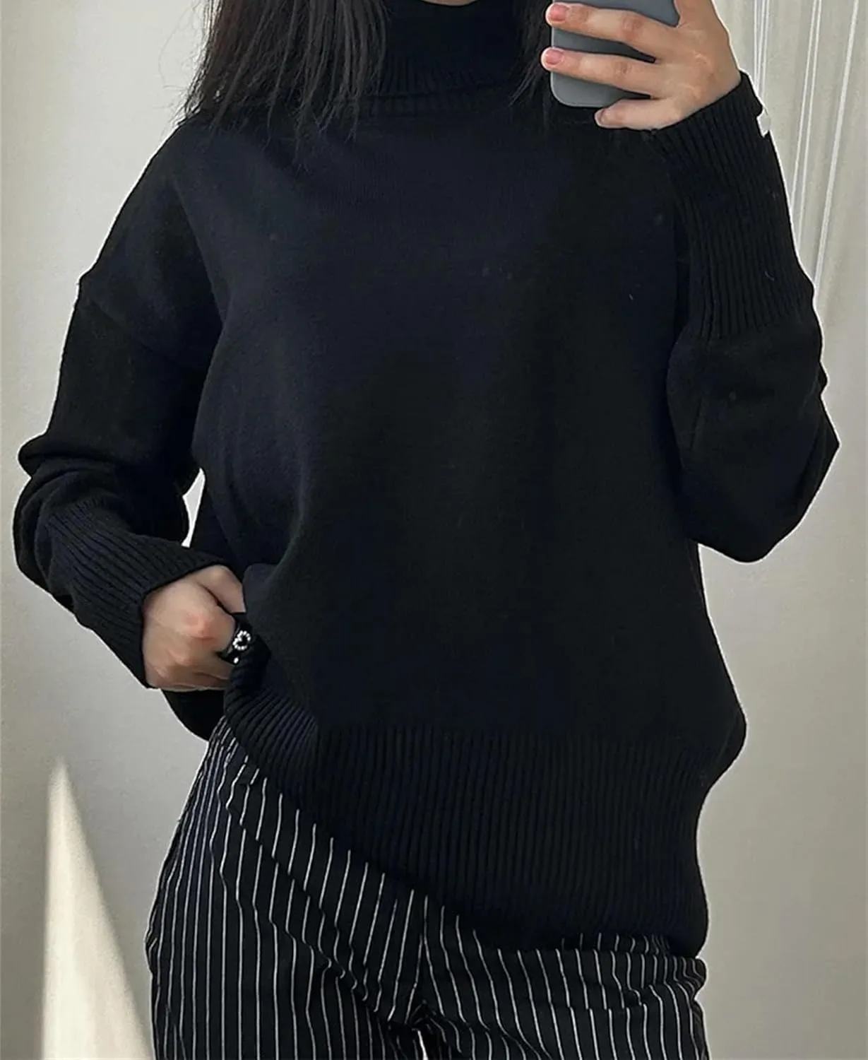 Women Turtleneck Casual Sweaters Oversize Knit Jumpers Winter Warm Thick Sweater