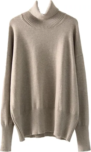 Women Turtleneck Casual Sweaters Oversize Knit Jumpers Winter Warm Thick Sweater
