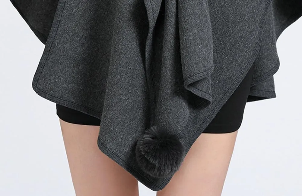 Women Winter Chunky Fuzzy Collar Cape Sweater Warm Cozy Knitted Cardigan Coat Shawl Wraps Cross Front Poncho Pashmina