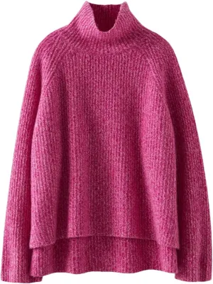 Women Wool Knit Sweater Turtleneck Pullover Oversize Jumpers Loose Simple Style Knitwear