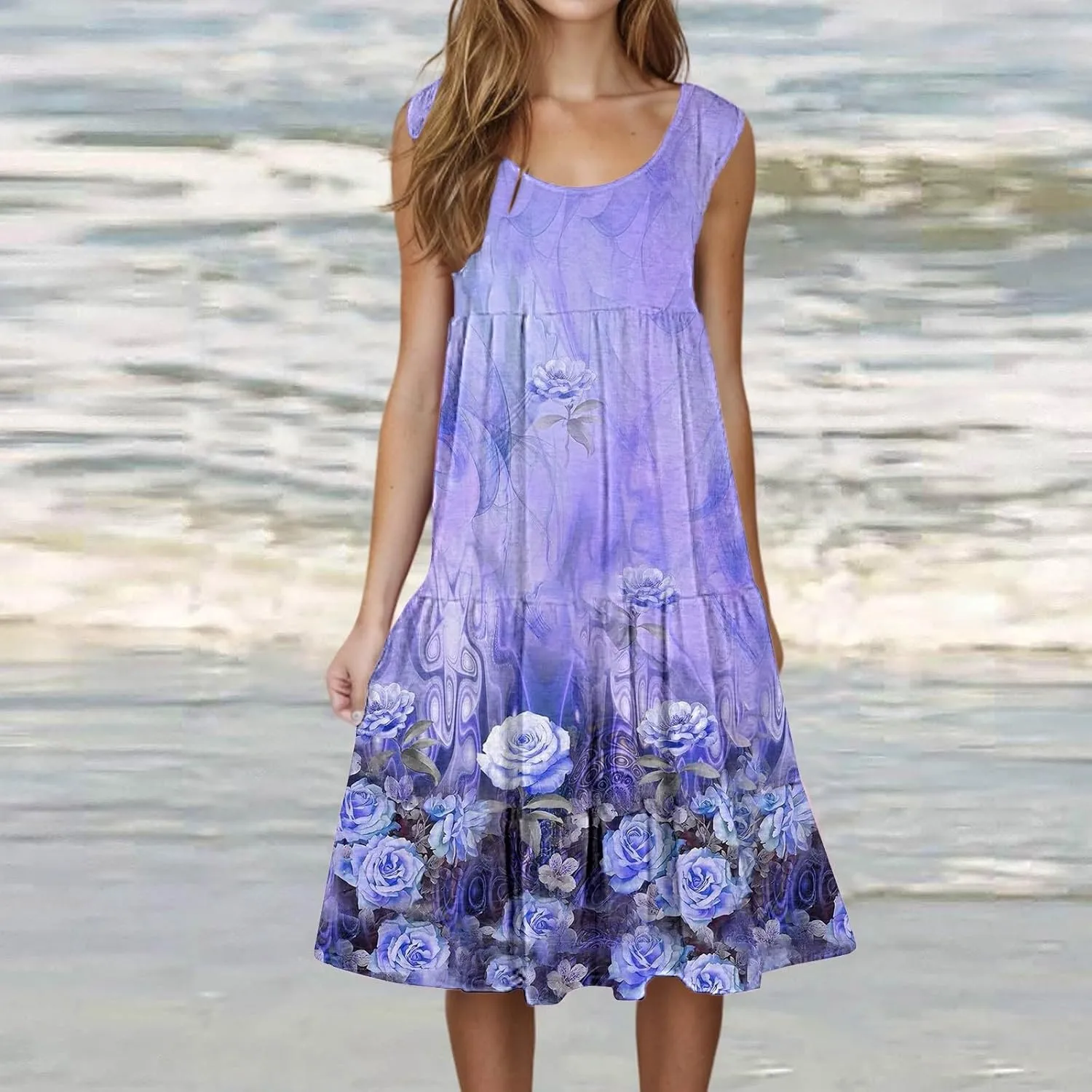 Women's 2025 Summer Casual Floral Dresses Sleeveless Boho Sundresses Vacation Loose Flowy Midi Dress