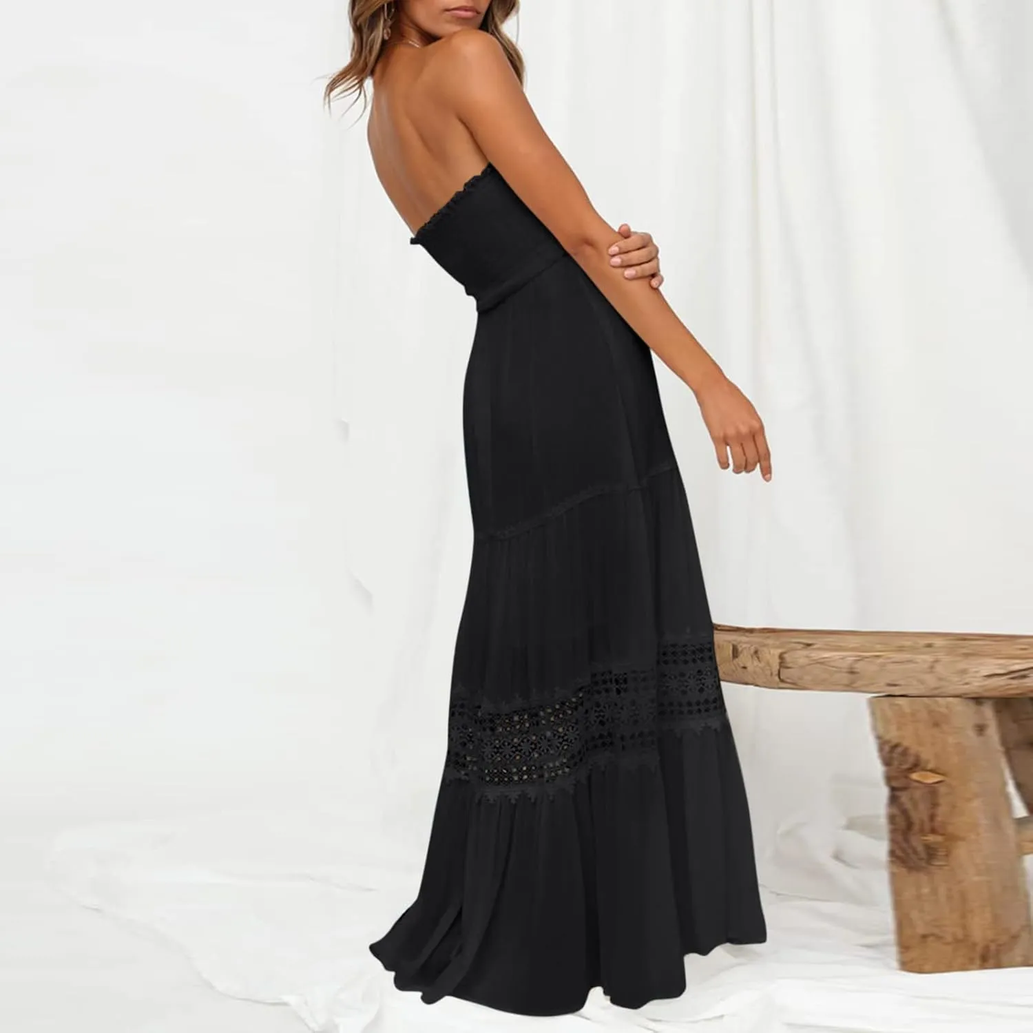 Women's 2025 Summer Dress Off Shoulder Sleeveless Wedding Guest Dresses Casual A Line Flowy Long Maxi Sundress