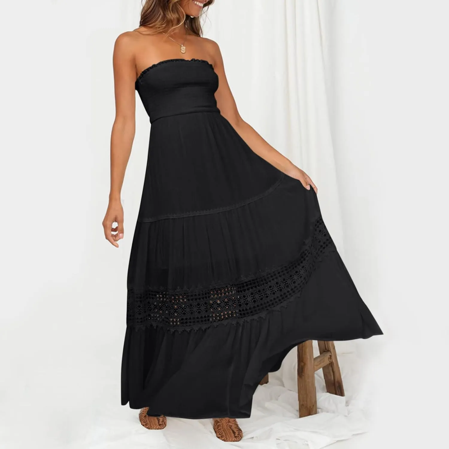 Women's 2025 Summer Dress Off Shoulder Sleeveless Wedding Guest Dresses Casual A Line Flowy Long Maxi Sundress