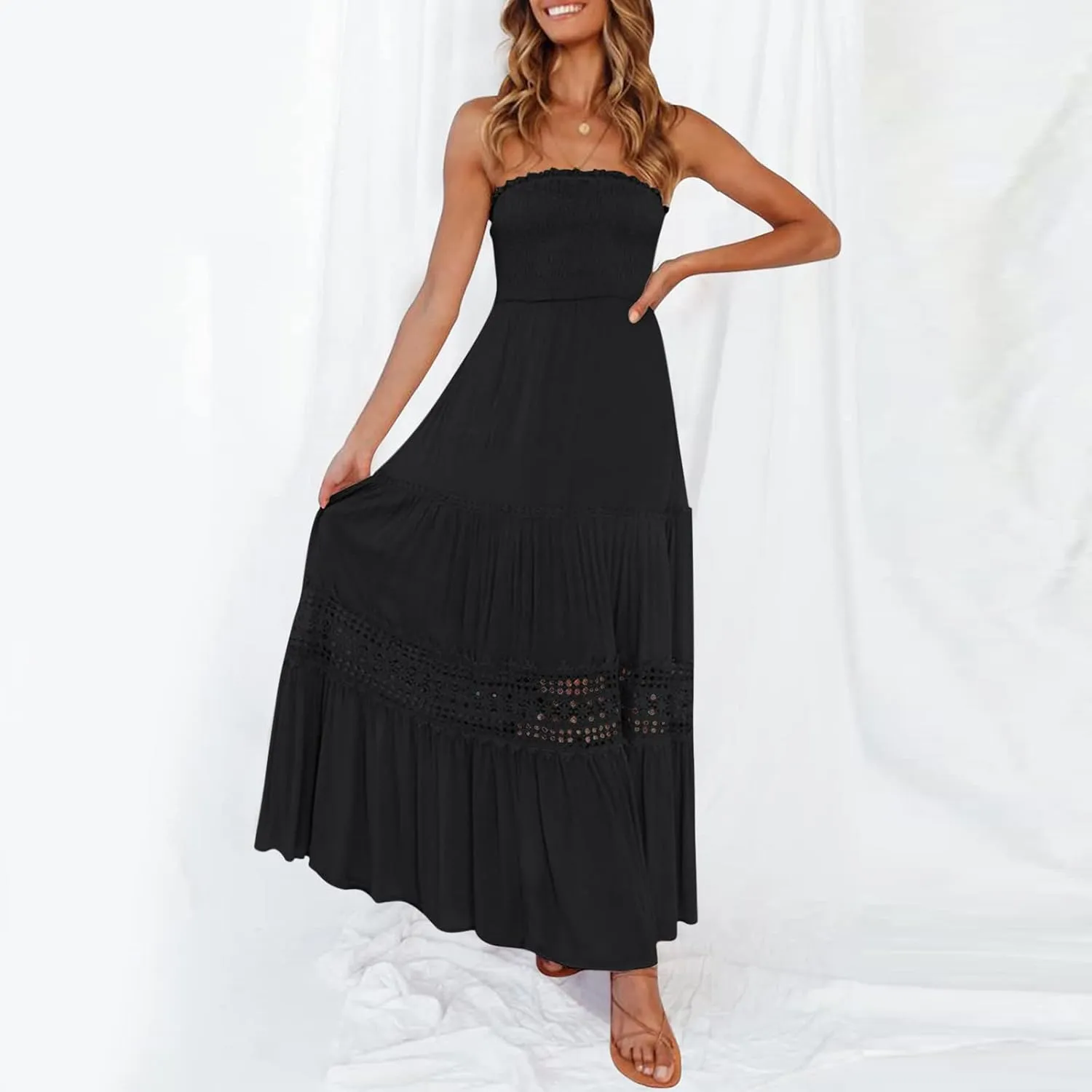 Women's 2025 Summer Dress Off Shoulder Sleeveless Wedding Guest Dresses Casual A Line Flowy Long Maxi Sundress