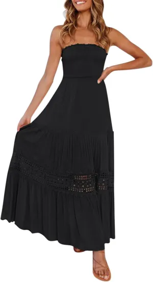 Women's 2025 Summer Dress Off Shoulder Sleeveless Wedding Guest Dresses Casual A Line Flowy Long Maxi Sundress