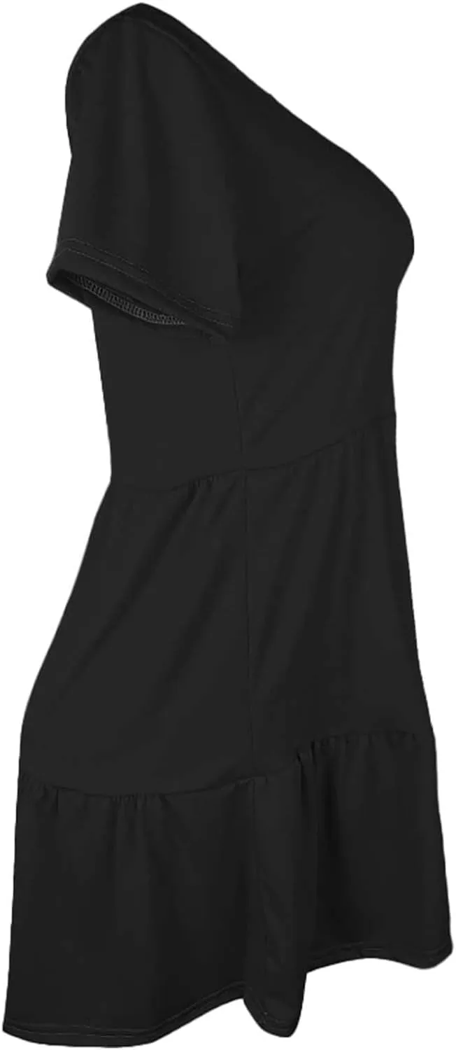 Womens 2025 Summer Dresses Round Neck Dress Casual and Comfortable Cotton Short Sleeves Beach Dress with Pockets