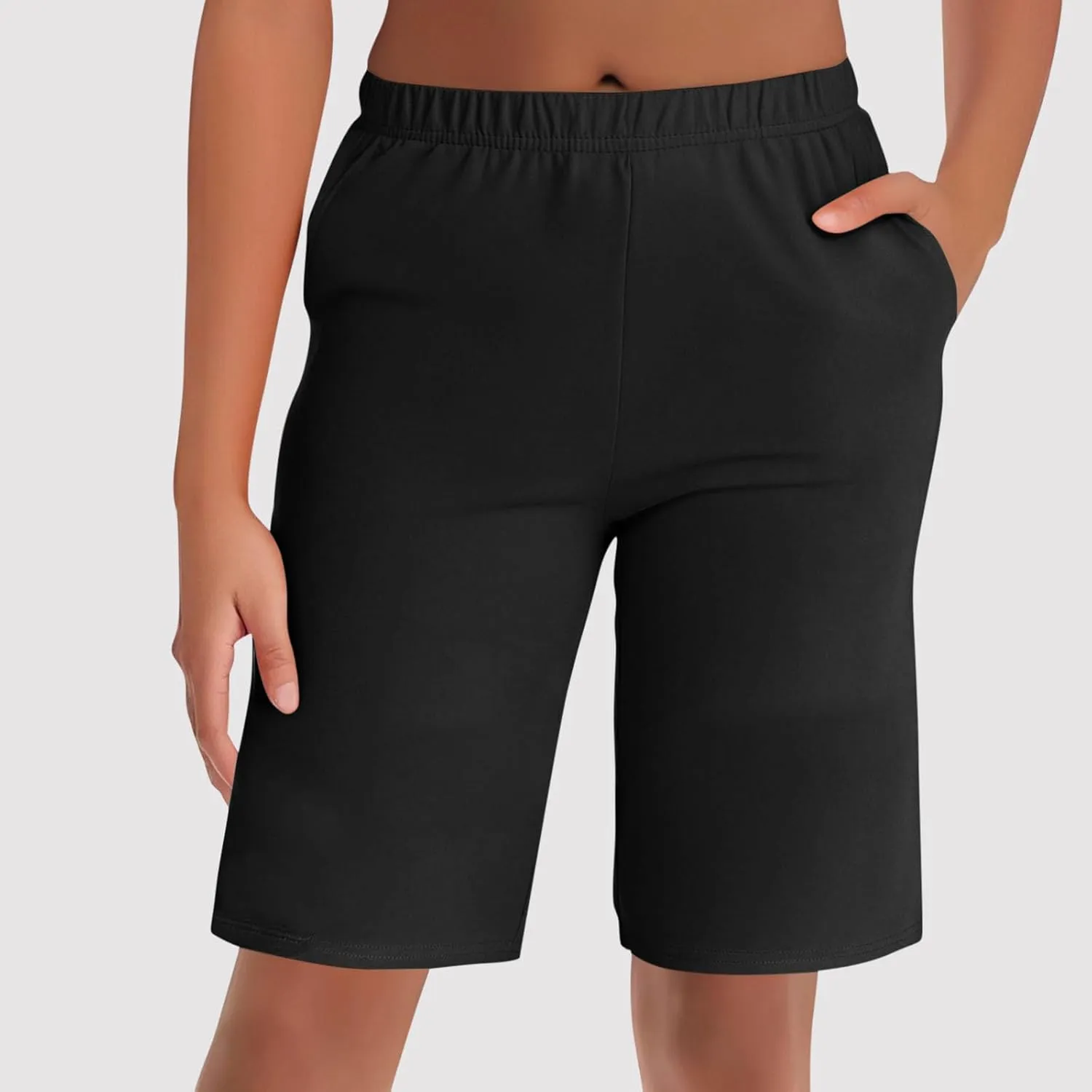 Womens Bermuda Shorts 9" Swim Short High Waisted Swim Board Pants with Pockets UPF 50  Swimsuit Bottoms
