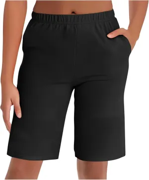 Womens Bermuda Shorts 9" Swim Short High Waisted Swim Board Pants with Pockets UPF 50  Swimsuit Bottoms