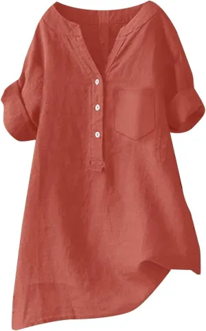 Women's Bohemian Boho Linen Short Sleeve T Shirt Summer Basic Casual Oversized Blouses Crewneck Loose Tshirts