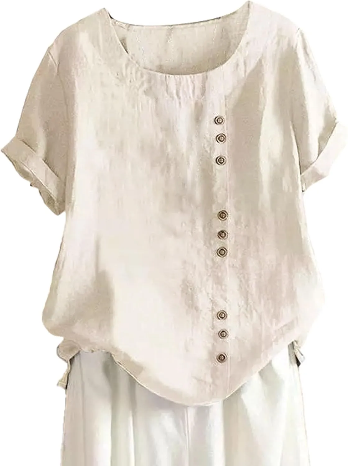 Womens Button Down Shirts Plain Solid Long Sleeve Linen Summer Casual Business Work Blouse Top Loose Fit Top