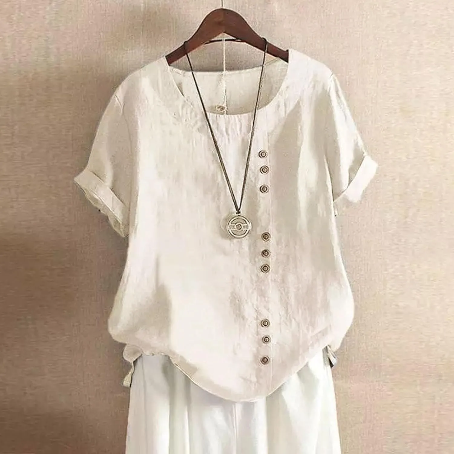 Womens Button Down Shirts Plain Solid Long Sleeve Linen Summer Casual Business Work Blouse Top Loose Fit Top