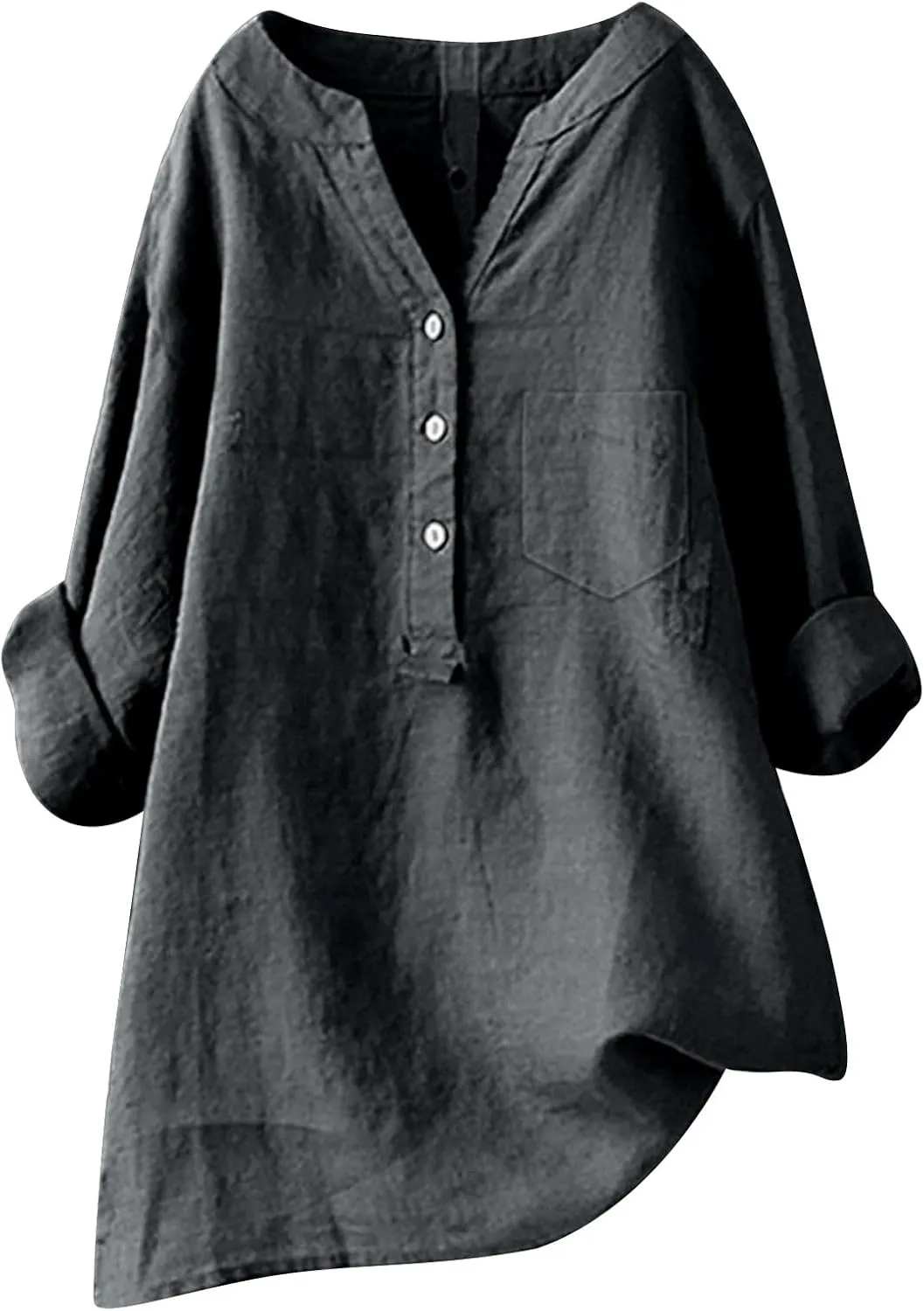 Womens Button Down Shirts Plain Solid Long Sleeve Linen Summer Casual Business Work Blouse Top Loose Fit Top