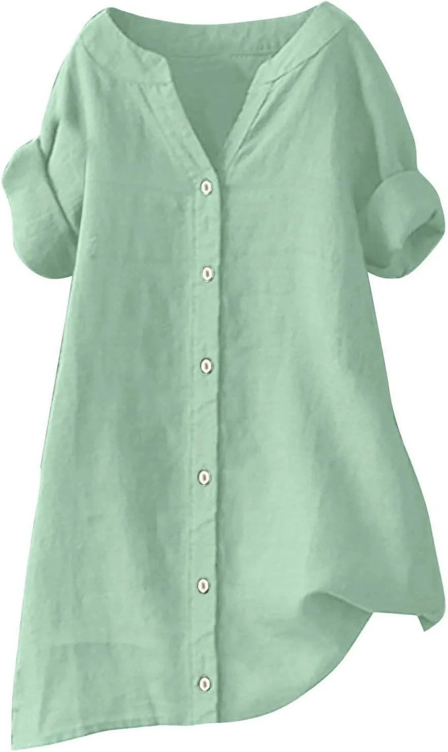 Womens Button Down Shirts Plain Solid Long Sleeve Linen Summer Casual Business Work Blouse Top Loose Fit Top