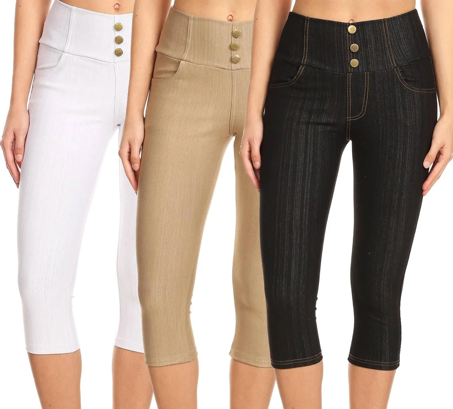 Women's Capri Denim Jeggings High Waisted Pull on Stretch Cropped Skinny Pants Regular & Plus Size