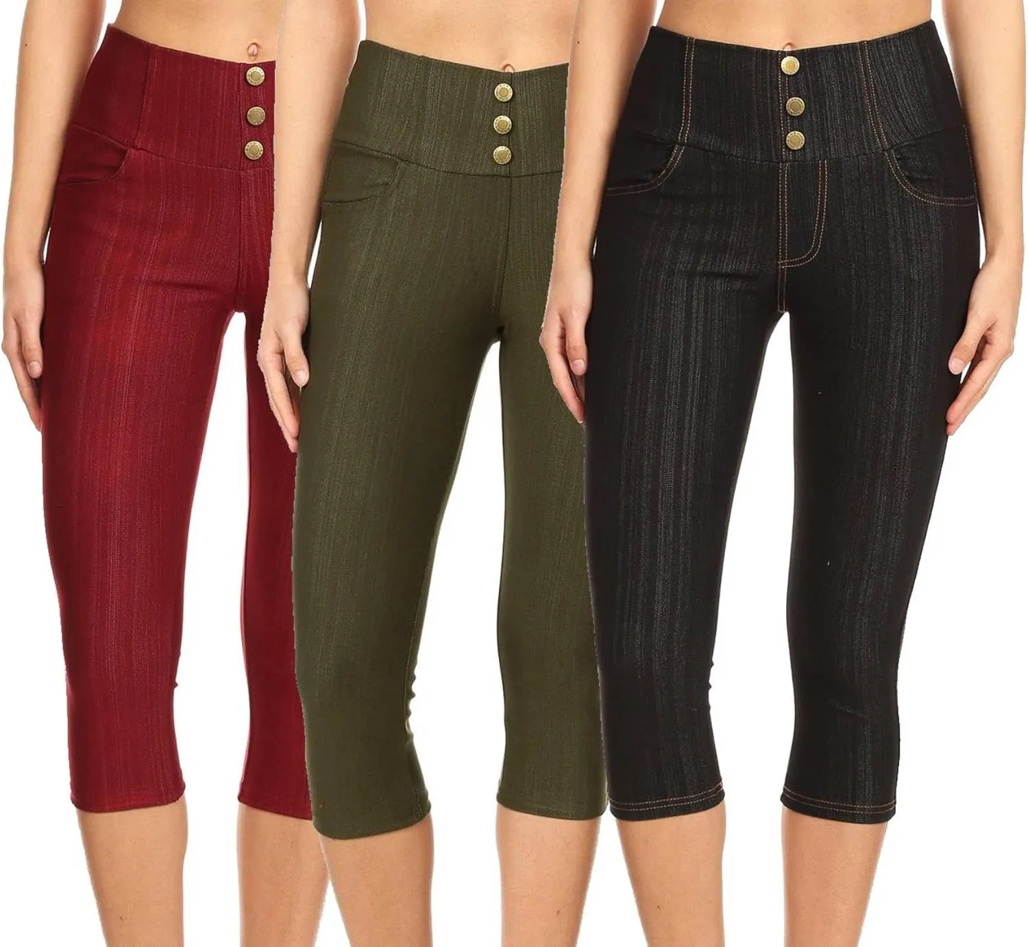 Women's Capri Denim Jeggings High Waisted Pull on Stretch Cropped Skinny Pants Regular & Plus Size