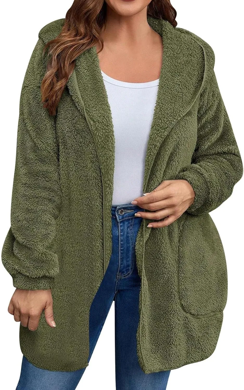 Womens Cardigan Hoodies Winter Oversized Open Front Fuzzy Fleece Hooded Jacket Warm Teddy Coat 2024 Fashion