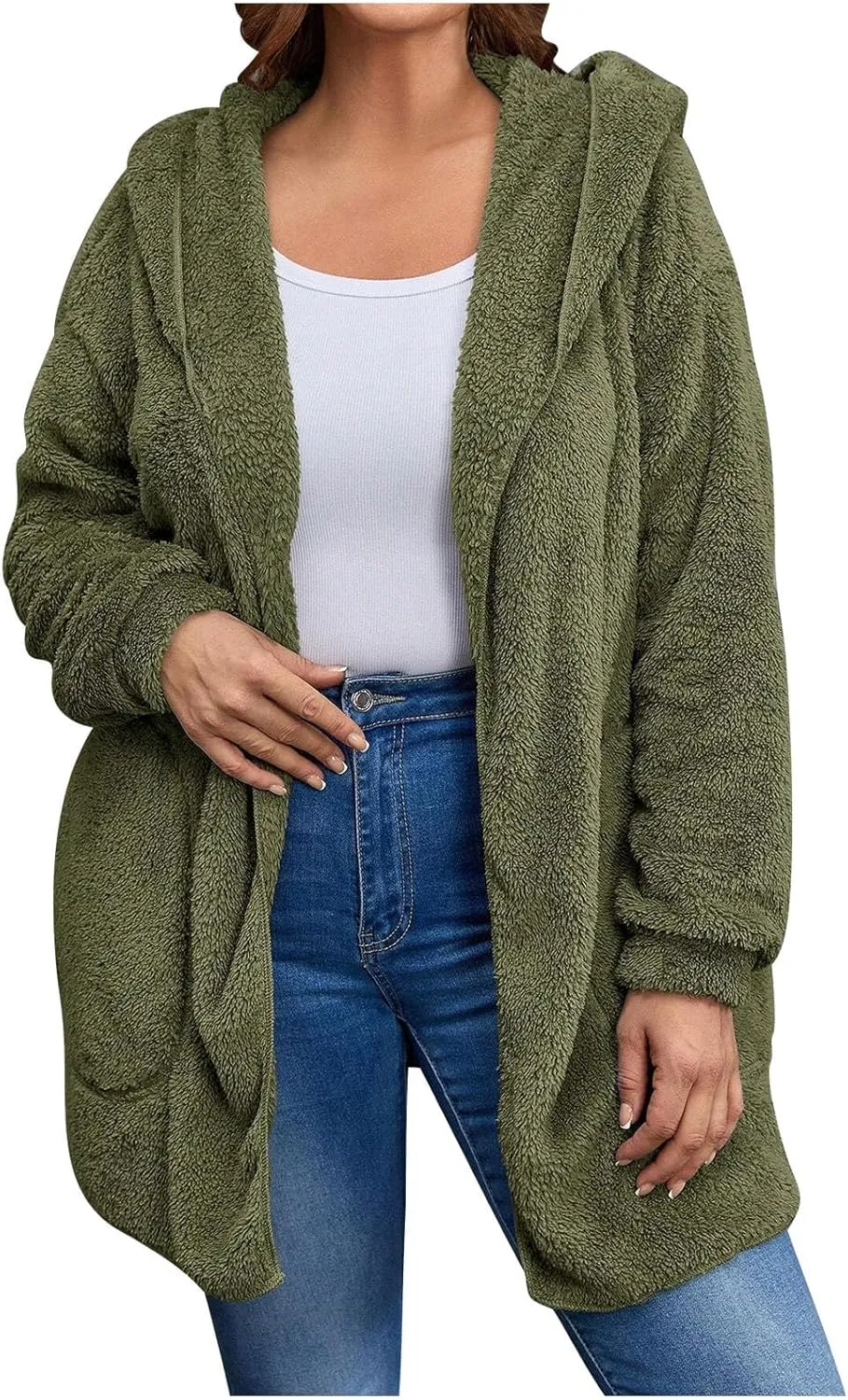 Womens Cardigan Hoodies Winter Oversized Open Front Fuzzy Fleece Hooded Jacket Warm Teddy Coat 2024 Fashion