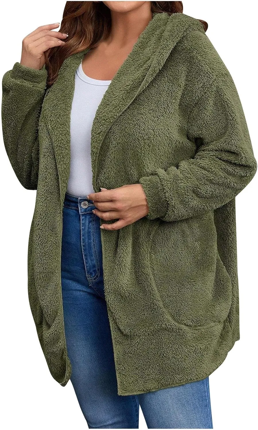 Womens Cardigan Hoodies Winter Oversized Open Front Fuzzy Fleece Hooded Jacket Warm Teddy Coat 2024 Fashion