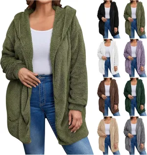Womens Cardigan Hoodies Winter Oversized Open Front Fuzzy Fleece Hooded Jacket Warm Teddy Coat 2024 Fashion