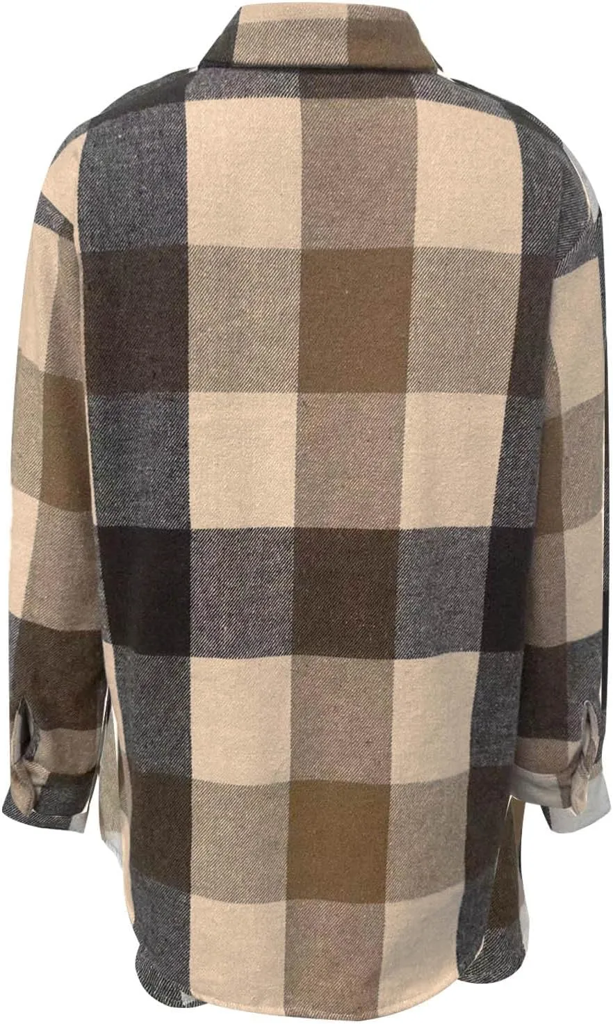 Womens Casual Plaid Jackets Shacket Button Down Long Sleeve Shirts Wool Blend Jackets Tops Loose Pea Coat with Pocket