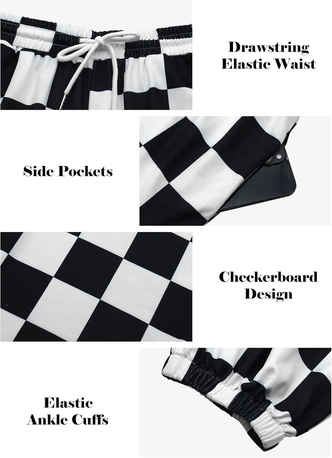Womens Checkered Pants Baggy Sweatpants Drawstring Elastic Waist Y2K Athletic Joggers Lounge Pants with Pockets