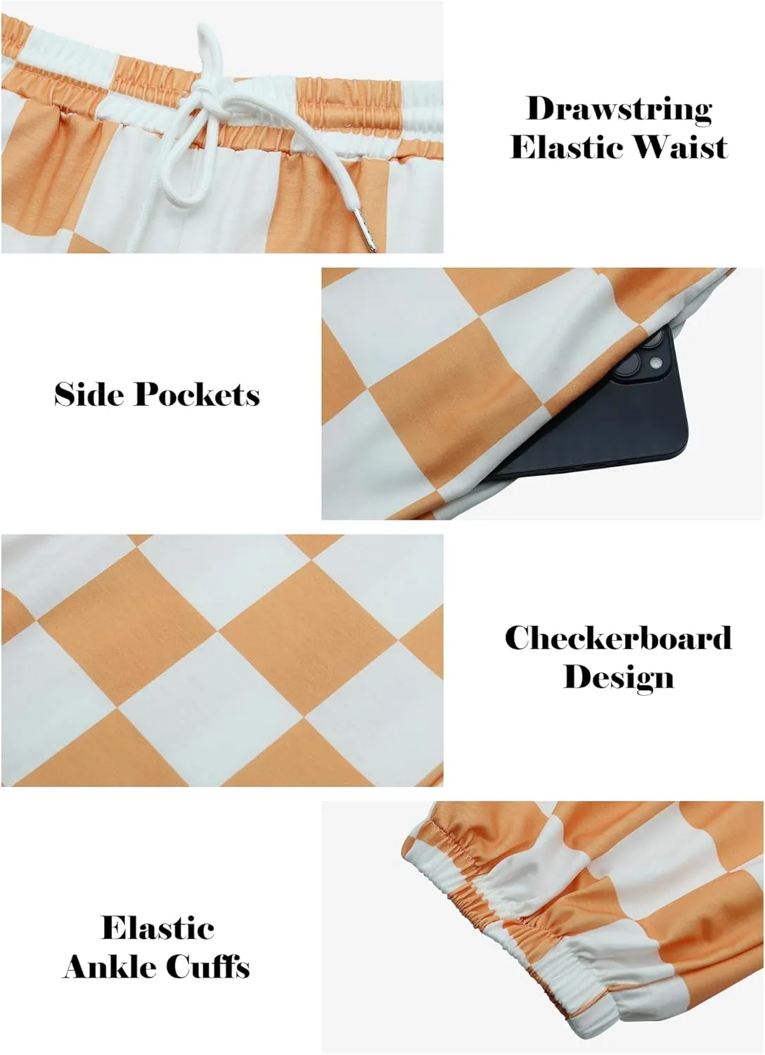 Womens Checkered Pants Baggy Sweatpants Drawstring Elastic Waist Y2K Athletic Joggers Lounge Pants with Pockets