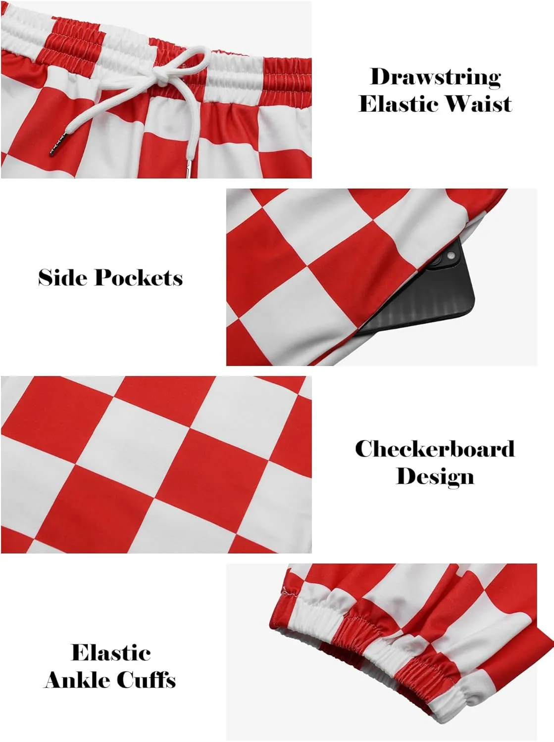 Womens Checkered Pants Baggy Sweatpants Drawstring Elastic Waist Y2K Athletic Joggers Lounge Pants with Pockets