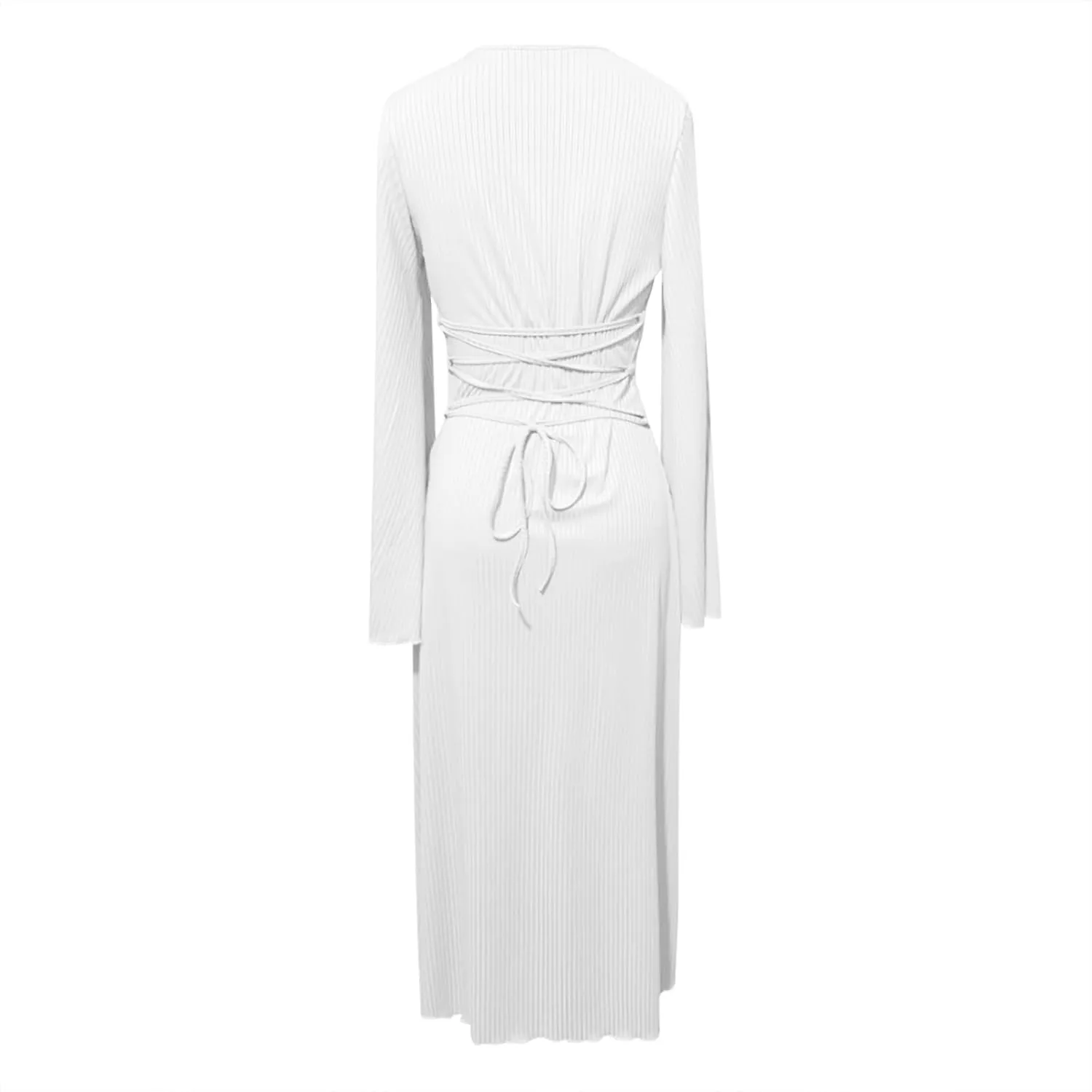 Women's Cocktail Party Maxi Wedding Dresses Solid Round Neck Long Sleeve Pleated Cinched Waist Dress Flowy Long Dress