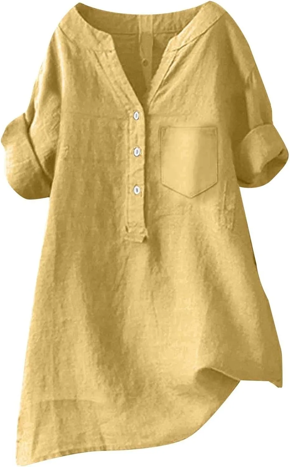 Womens Collared Button Down Shirts Solid Long Sleeve Linen Summer Casual Dress Blouse Top Loose Fit Tee Tops
