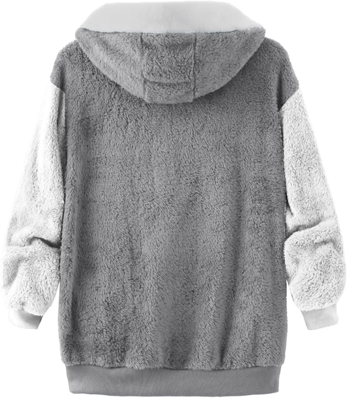 Women's Contrasting Lamb Wool Padded Coat Trendy Faux Shearling Coat Warm Hooded Zip Up Fuzzy Winter Jacket with Pockets
