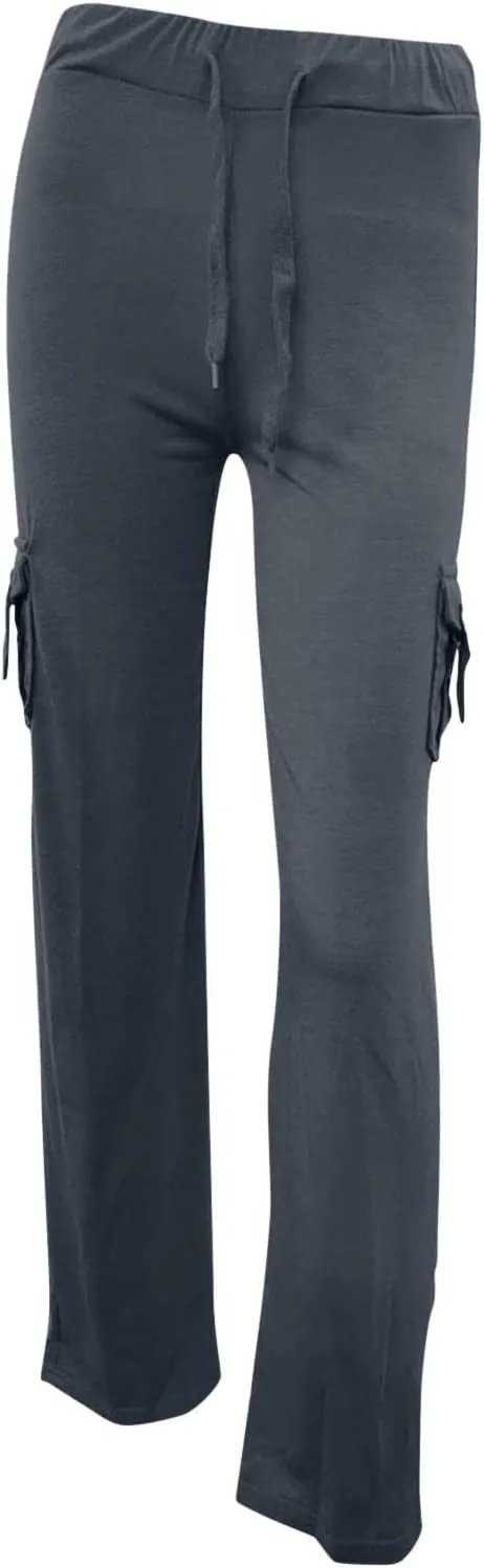 Women's Drawstring Yoga Cargo Pant High Elastic Waist Comfy Sweatpant Multi-Pocket Gym Workout Trouser with Button
