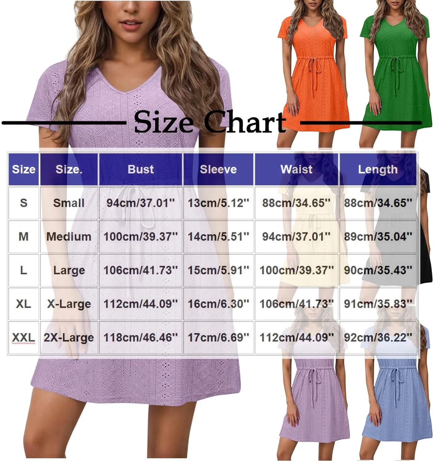 Womens Dresses 2025 Summer Vacation Dress Casual Tie Waist Eyelet Sundress Short Sleeve Crew Neck Boho Beachwear