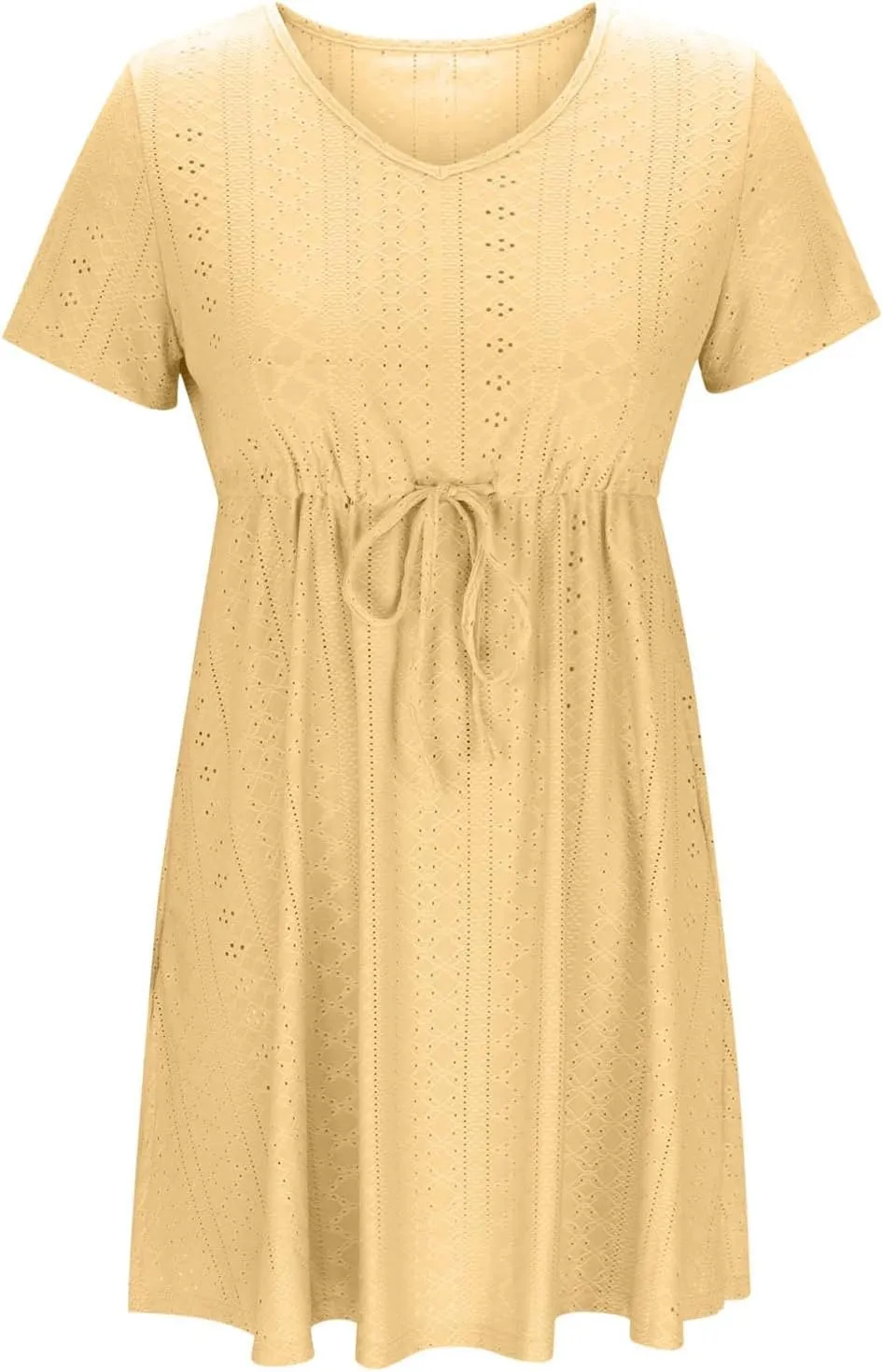 Womens Dresses 2025 Summer Vacation Dress Casual Tie Waist Eyelet Sundress Short Sleeve Crew Neck Boho Beachwear