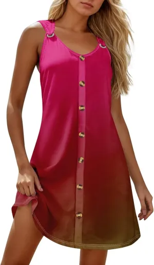 Womens Dresses Casual Plus Size Summer Clothes Tank Dress Mini Dress Button Down V Neck Sleeveless Sundress