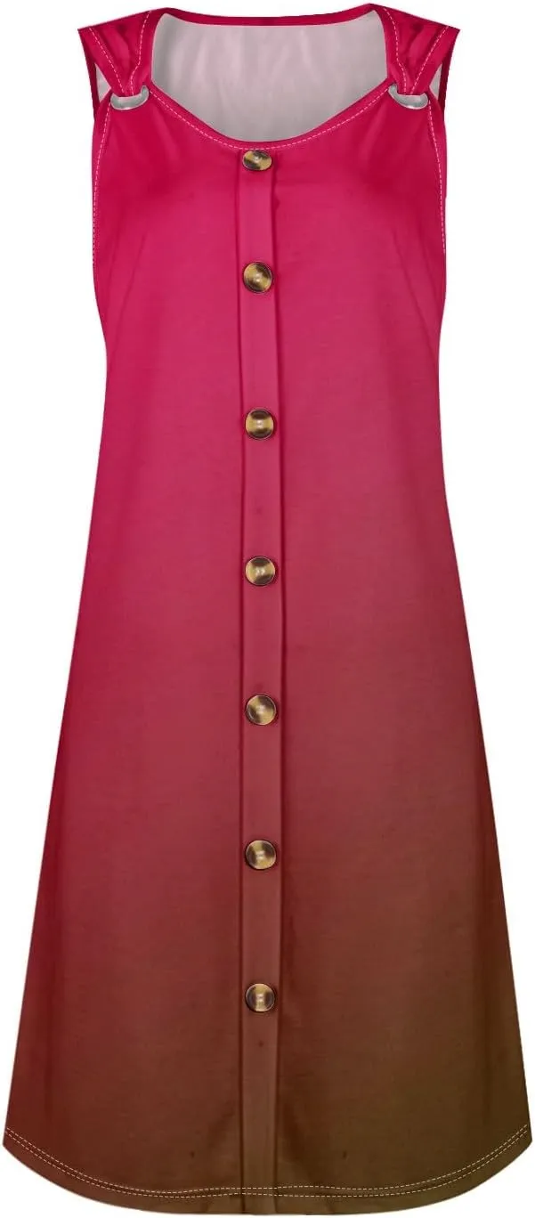 Womens Dresses Casual Plus Size Summer Clothes Tank Dress Mini Dress Button Down V Neck Sleeveless Sundress