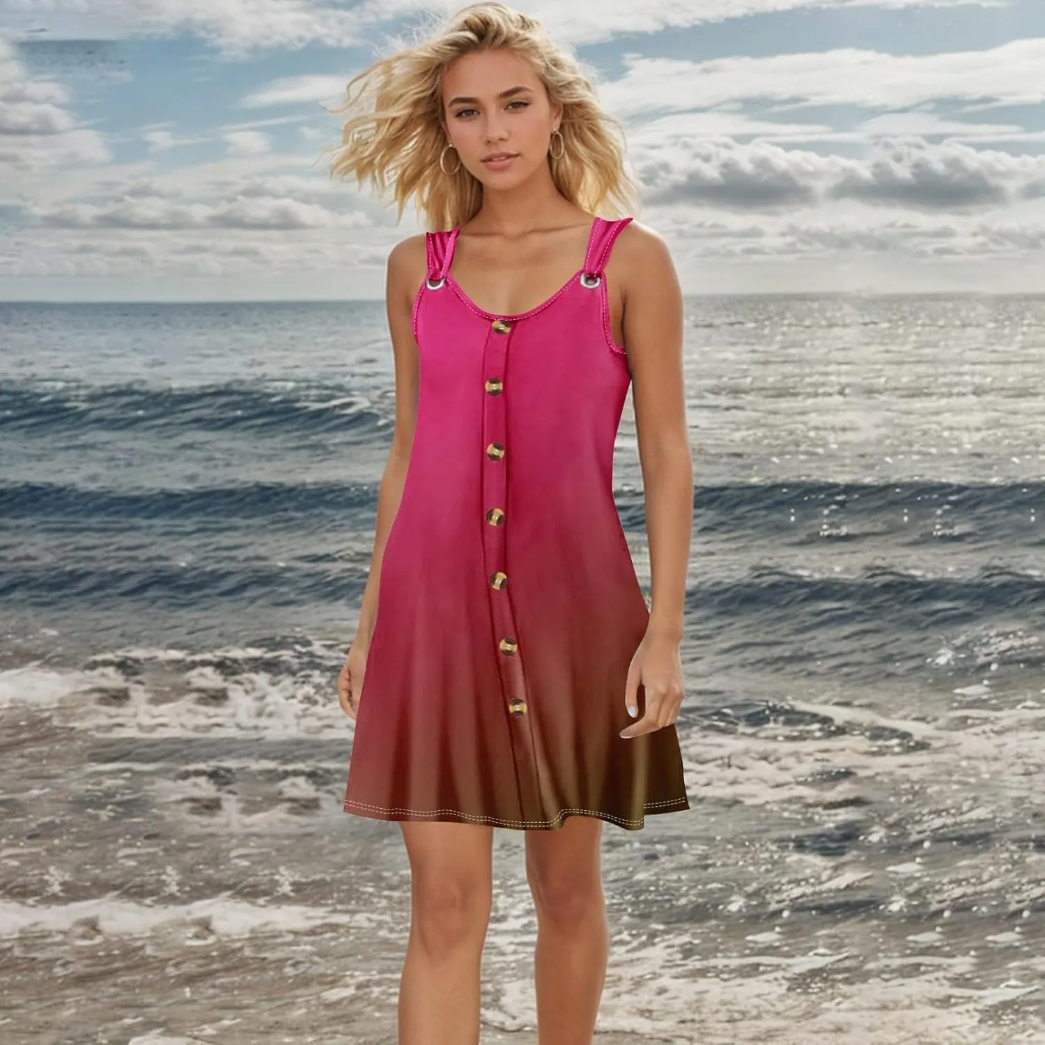 Womens Dresses Casual Plus Size Summer Clothes Tank Dress Mini Dress Button Down V Neck Sleeveless Sundress