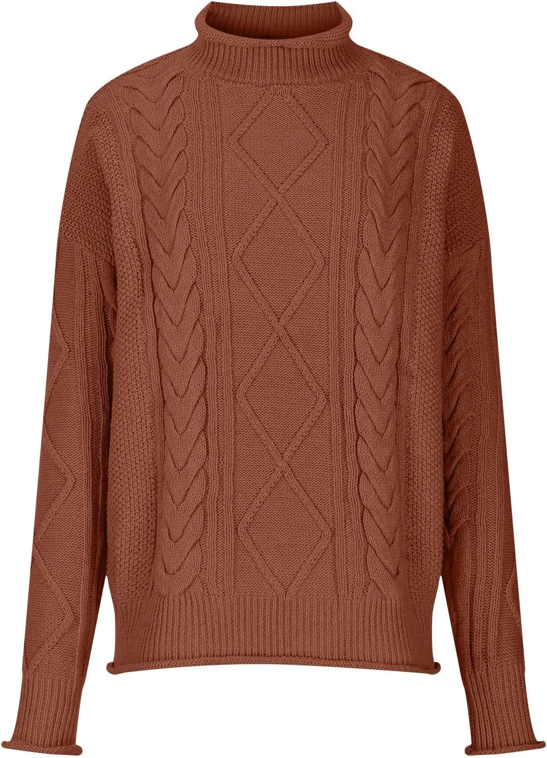 Womens Fall Clothes Fisherman Cable Knit Sweater Mock Neck Lantern Sleeve Knit Top Comfy Clothes for Flying