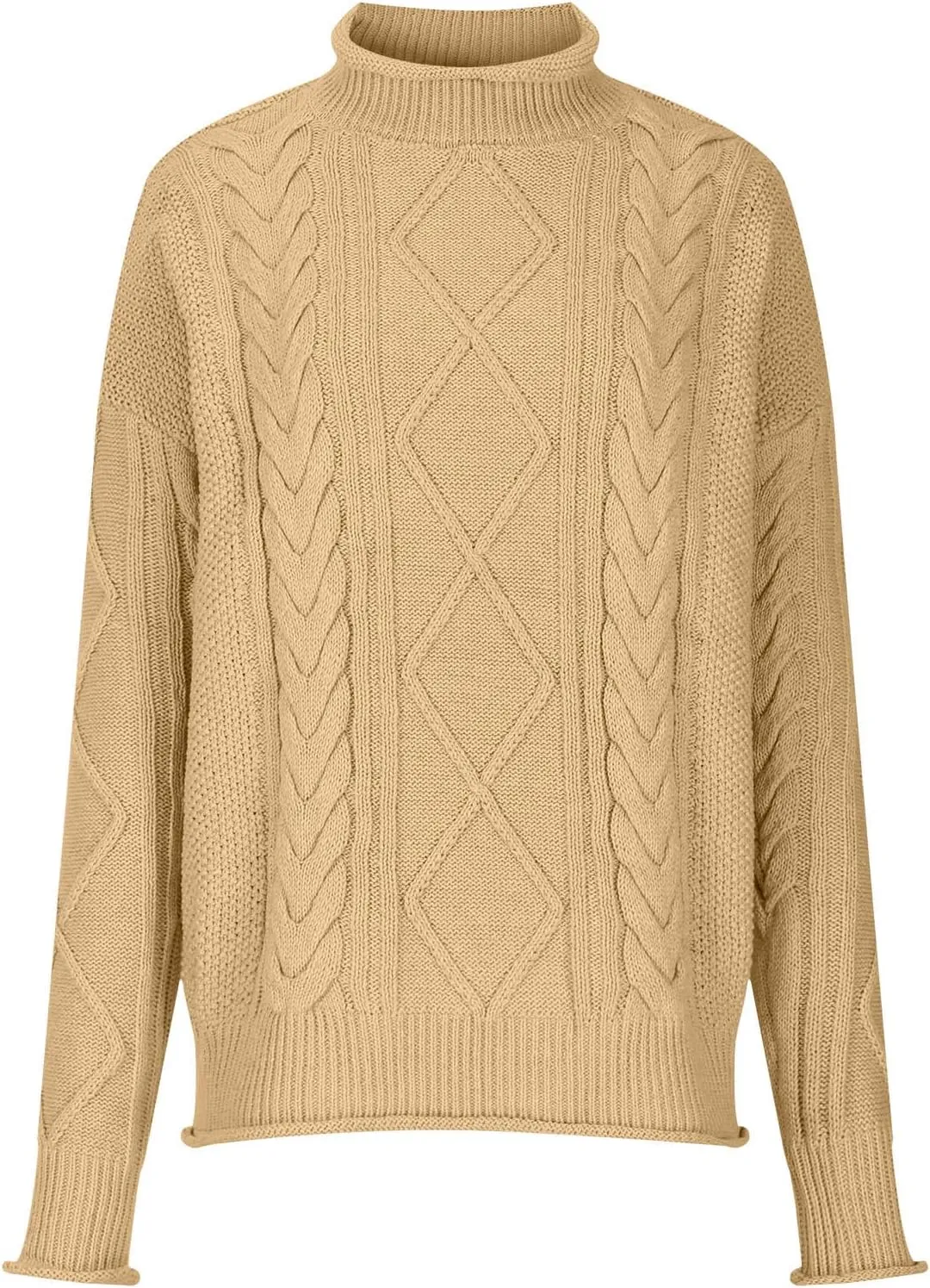 Womens Fall Clothes Fisherman Cable Knit Sweater Mock Neck Lantern Sleeve Knit Top Comfy Clothes for Flying