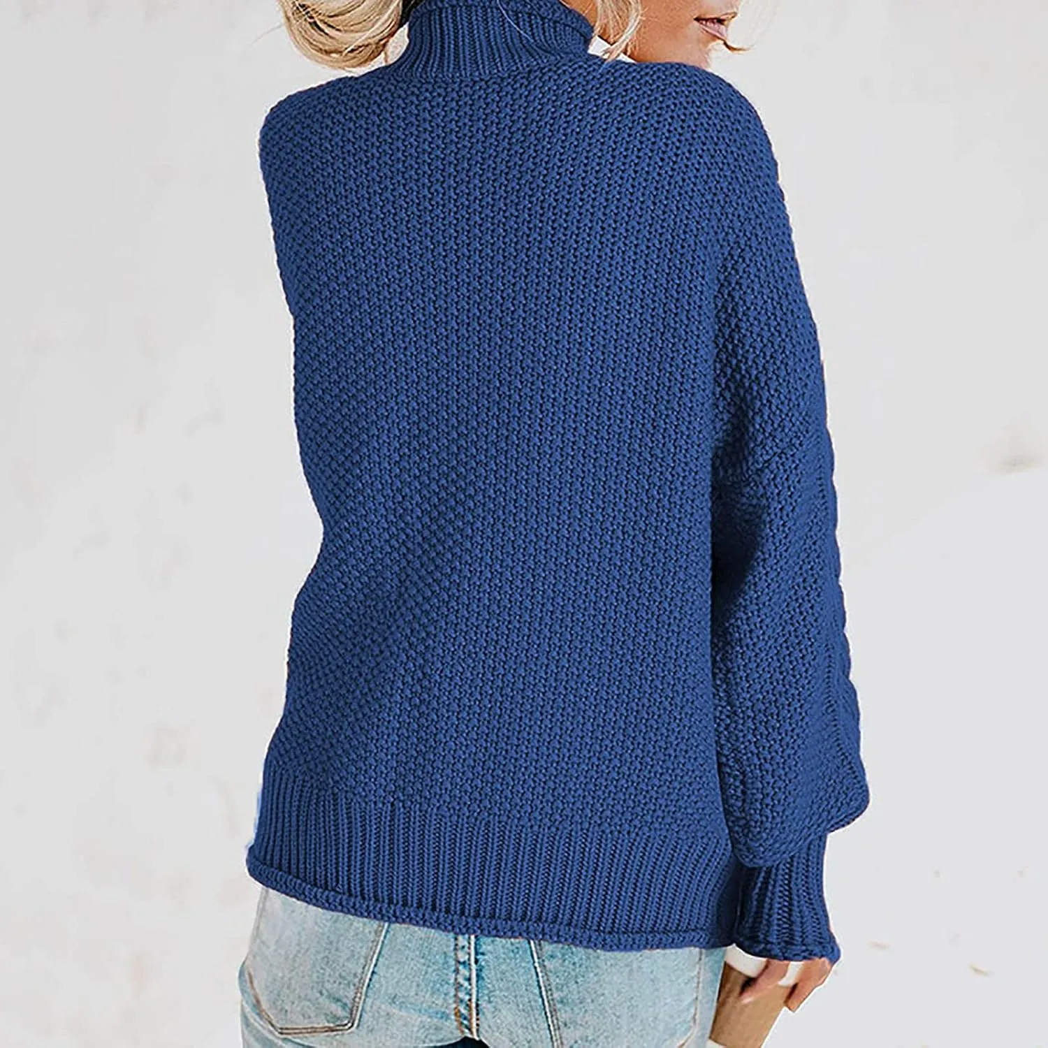 Womens Fall Clothes Fisherman Cable Knit Sweater Mock Neck Lantern Sleeve Knit Top Comfy Clothes for Flying