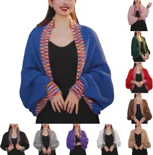 Women's Fashion Cable Knitted Sweater Shawl Long Sleeve Open Front Slouchy Cardigan Oversized Wrap Crop Sweater Shrug
