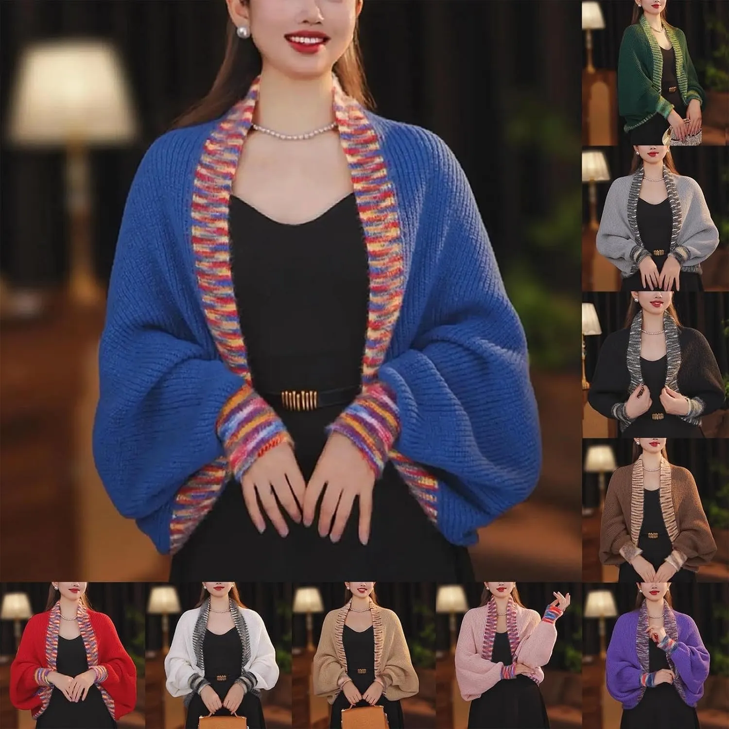 Women's Fashion Cable Knitted Sweater Shawl Long Sleeve Open Front Slouchy Cardigan Oversized Wrap Crop Sweater Shrug