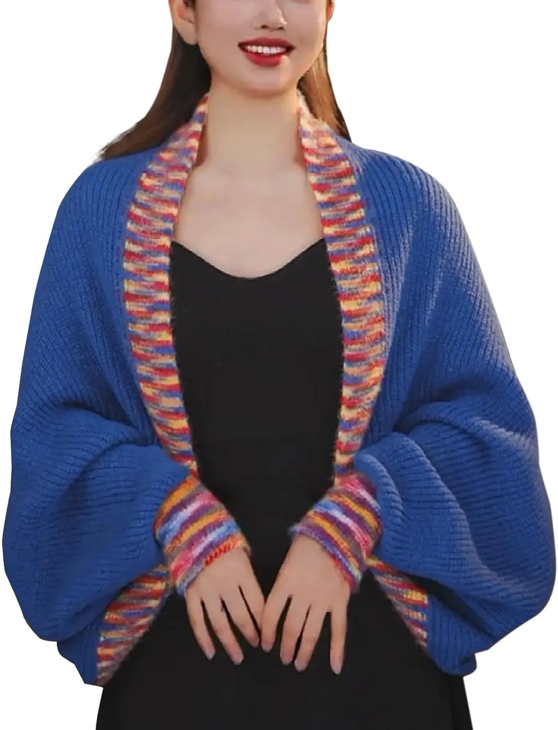 Women's Fashion Cable Knitted Sweater Shawl Long Sleeve Open Front Slouchy Cardigan Oversized Wrap Crop Sweater Shrug