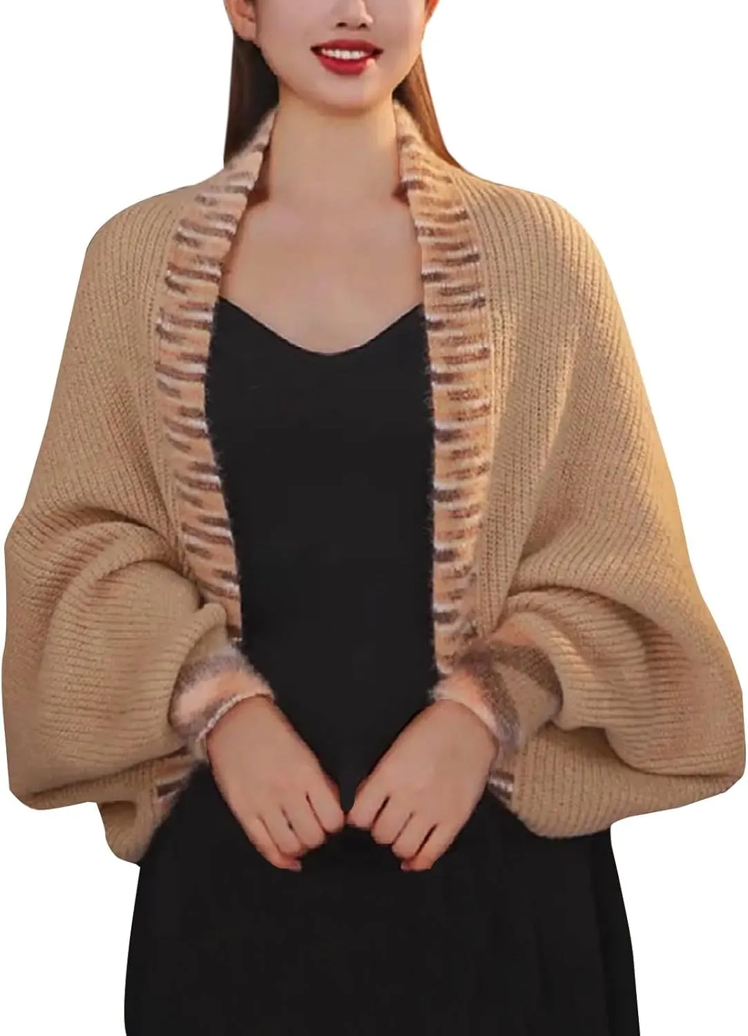 Women's Fashion Cable Knitted Sweater Shawl Long Sleeve Open Front Slouchy Cardigan Oversized Wrap Crop Sweater Shrug