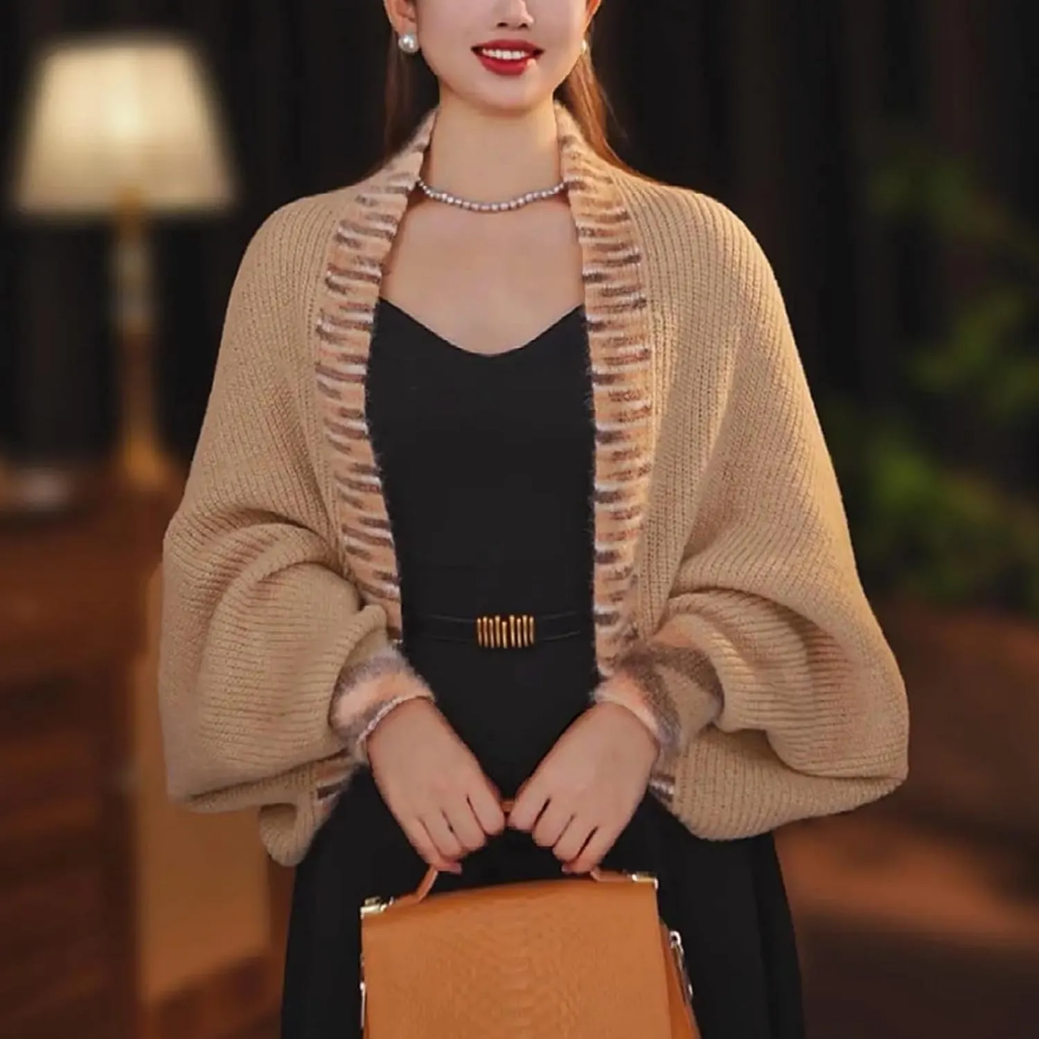 Women's Fashion Cable Knitted Sweater Shawl Long Sleeve Open Front Slouchy Cardigan Oversized Wrap Crop Sweater Shrug