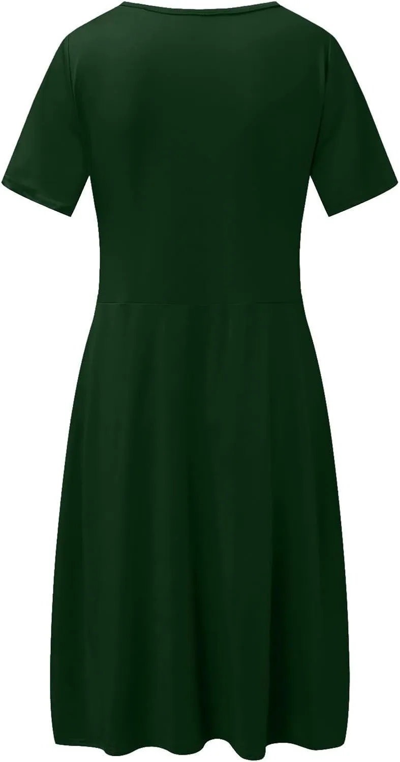 Women's Fashion Short Sleeve Printed Pocket Midi Length Casual Skirt Mix Dresses for Women